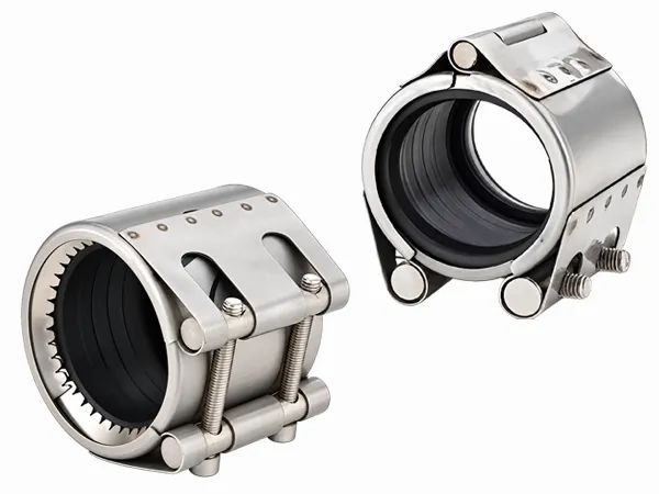 Grip-type and standard pipe repair clamp.