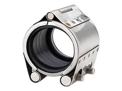 A standard pipe repair clamp on a white background.